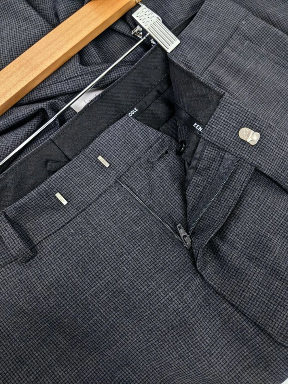 Kenneth Cole Mens Gray Wool Blend Flat Front Dress Pants Trousers Size W35